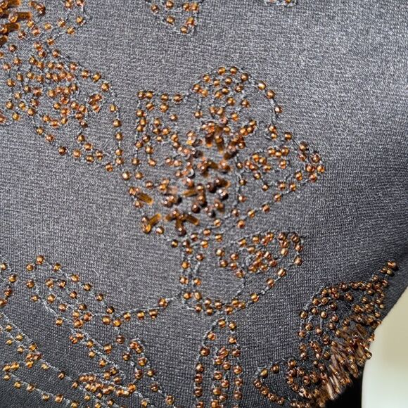 Ann Taylor Women's Sleeveless Beaded Floral‎ Top Small Black Stretch - Picture 7 of 10